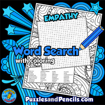 Preview of Empathy Word Search Puzzle Activity Page with Coloring | Social Conscience