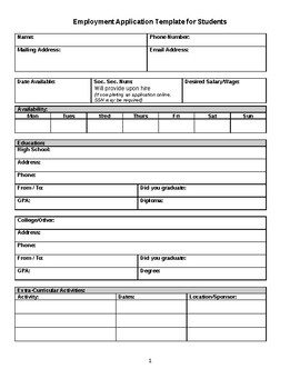 Preview of Employment Application Template