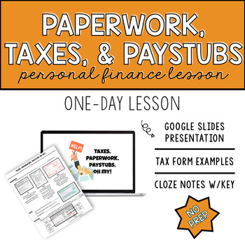 Preview of Employment Forms | Paystub | Taxes | W-4 | Google Slides | Cloze Notes