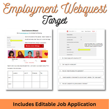 Preview of Employment Web-quest- Target- With Editable Application