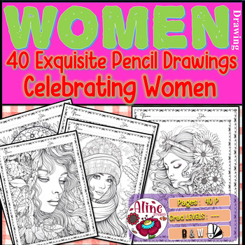 Preview of EmpowerHER: Celebrating Women Through Art - 40+ Pencil Drawings Coloring Book
