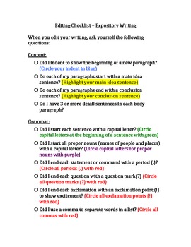 Preview of Empowering Writers - Expository Editing Checklist