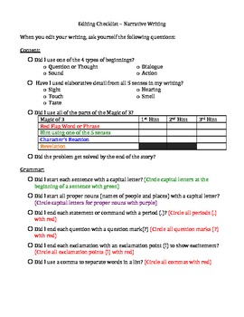 Preview of Empowering Writers Narrative Editing Checklist