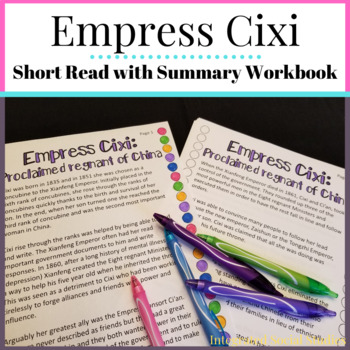 Preview of Empress Cixi Short Read with Summary Workbook