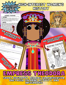 Preview of Empress Theodora Reading, Video Lesson, and Coloring Activity