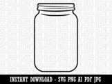 Empty Fillable Glass Mason Jar Clipart Instant Digital Dow