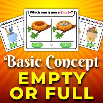 Preview of Empty or Full? Sizes "Basic Concepts" Printable Task Cards & worksheets opposite