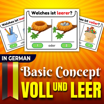 Preview of Empty or Full? in German, Sizes "Basic Concepts". Task Cards Leer oder Voll