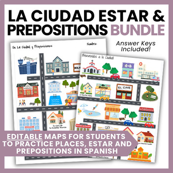 Preview of En La Ciudad Map Activities BUNDLE | Estar & Spanish Prepositions Practice