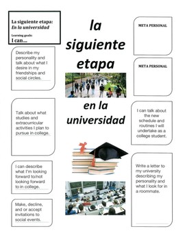 Preview of En La Universidad - Vocabulary List and Unit Goals - College Life