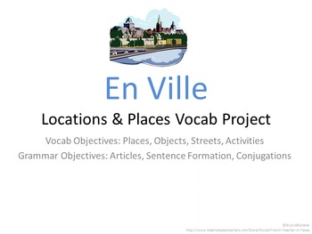 Preview of En Ville, Locations, Places Vocabulary Project for French Students