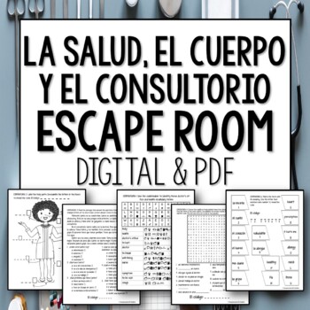 Preview of En el consultorio cuerpo salud y enfermedades Spanish escape room