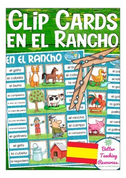 Preview of En el rancho / campo (on the farm) Spanish Clip Cards vocabulary / spelling