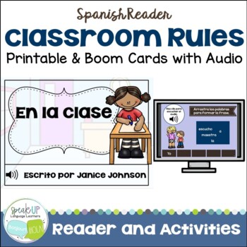 Preview of Spanish Class Rules Reader Las reglas de la clase Print & Boom Cards with Audio
