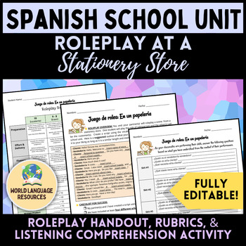 Preview of En la escuela: Spanish School Unit - Roleplay at a Stationery Store