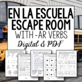 En la escuela and AR verbs Spanish Escape Room printable a