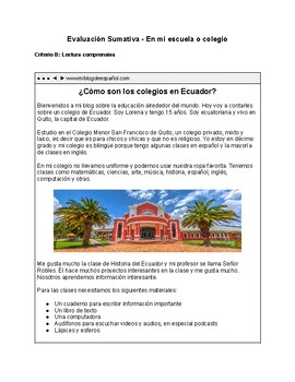 Preview of En mi escuela - lectura comprensiva (Summative evaluation MYP)