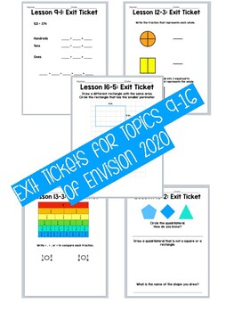Preview of Grade 3 EnVisions Math 2020 Exit Tickets Topics 9-16