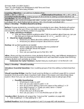 Preview of EnVision Math 2.0 1st Grade Topic 10 Lesson Plans - Adding Tens and Ones