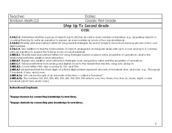 Preview of Editable EnVision Math 2.0 First Grade Step Up To 2nd Grade