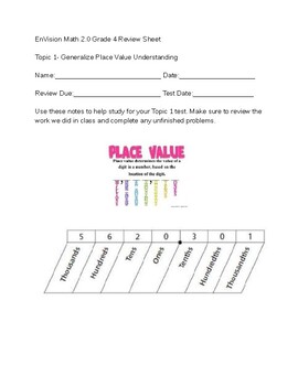 Preview of EnVision Math 2 Study Guide- 4th Grade Topics 1-8