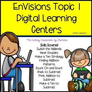 Preview of 2nd Grade EnVisions Topic1 Digital Math Learning Centers- Add/Sub.to 20 Bundle