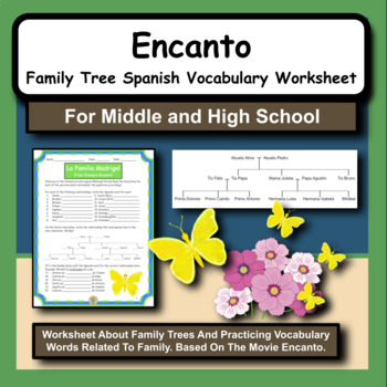 Preview of Encanto Family Tree Vocabulary Worksheet Activity for Spanish Class