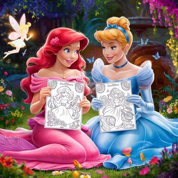 Preview of Enchanted Coloring Pages: Ariel and Cinderella
