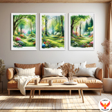 Enchanted Forest Watercolor, Spring Bloom Wall Art, Tranqu