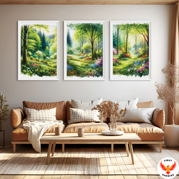 Preview of Enchanted Forest Art Set, Spring Woodland Digital Prints, Mystic Garden Landscap