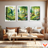 Enchanted Forest Art Set, Spring Woodland Digital Prints, 