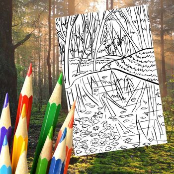 Preview of Enchanting Pond Landscape Coloring Book Page For Teens and Adults