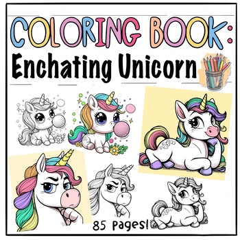 Preview of Enchanting Unicorn Coloring Pages |Cute unicorn coloring pages for kids & adults