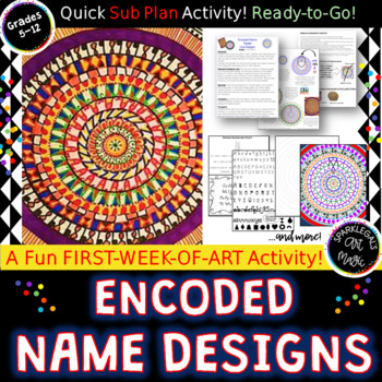 Preview of Encoded Radial Name Design- Art Elements & Principles! One Hour Sub Plan Lesson