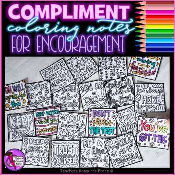 Preview of Encouragement Kindness Coloring Compliment Notes | Testing Season, End of Year