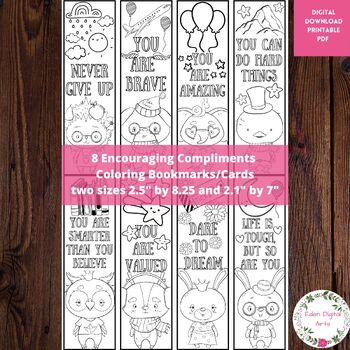 Preview of Encouraging Compliments Coloring Bookmarks Cards Kindness Positive Affirmations