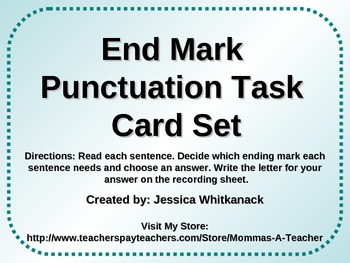 Preview of End Mark Punctuation Task Card Set