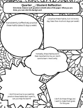Preview of End Of Quarter Student Reflection: Coloring Page Parent Teacher Conferences Tool