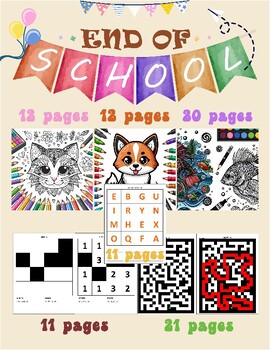 Preview of End Of The Year- A mix of puzzles, games, and coloring pages
