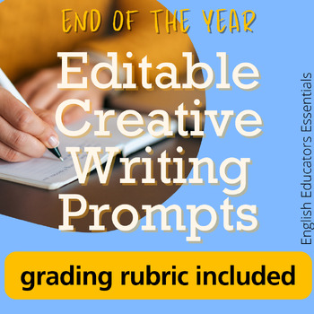 Preview of End Of The Year Creative Writing Prompts-With Rubric- Canva Template - Editable