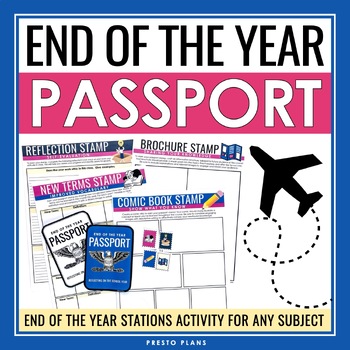 Preview of End of the Year Activity - Passport Stations Review & Reflection Fun Assignments