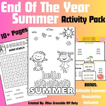 Preview of Summer End of the Year Worksheet Activities | Early Finishers, 1st, 2nd Grade