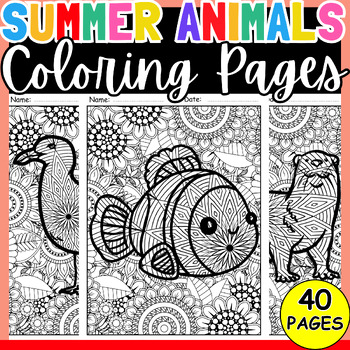 Preview of End Of The Year Summer Animals Mandala Coloring Pages Fun Mindful Worksheet