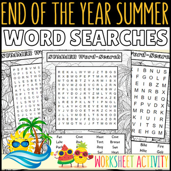 End Of The Year Summer Word Search Worksheet Activity for Grades 4th ...