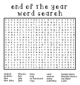 Preview of End Of The Year Word Search For Kids