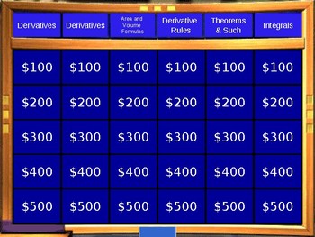 Preview of End Of Year AP Calc Review Jeopardy