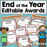 End Of Year Awards, EDITABLE Certificates, Color/ Black & 