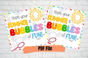 Preview of End Of Year Bubbles Gift tags, Hope your summer is bubbles of fun