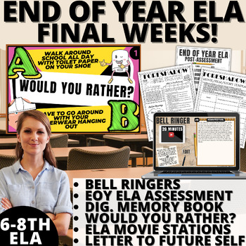 Preview of End Of Year Activities ELA Middle School FUN READING WRITING MOVIE DAY REVIEW