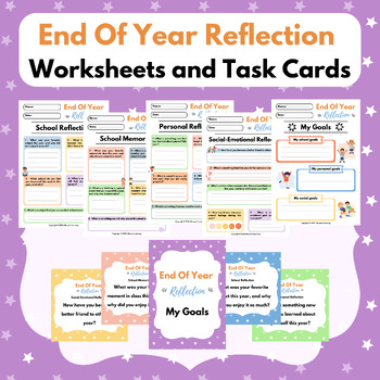 Preview of End Of Year Reflection - Worksheets And Task Cards